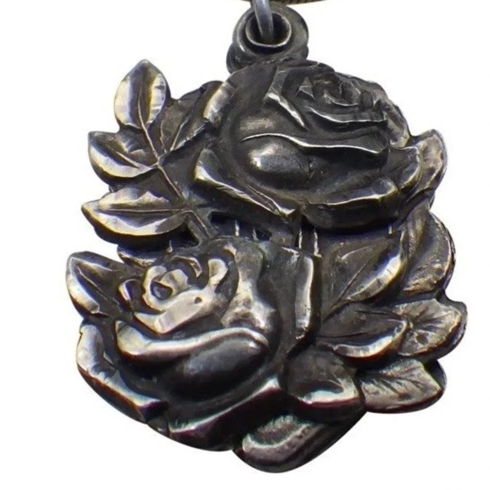 RARE 925 Sterling Antique Rose St. Mary & St. Christopher Oxidized Slide Pendant